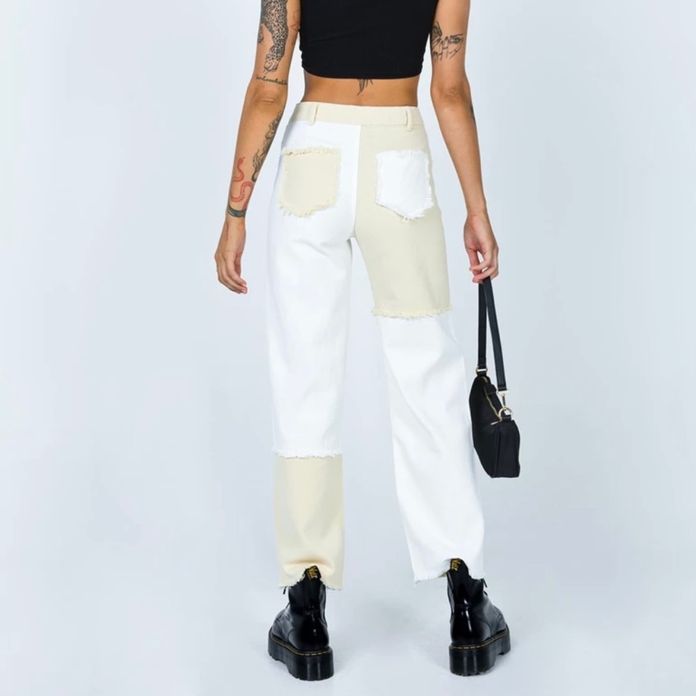 Princess Polly - OUTCAST STRAIGHT LEG PANEL JEANS BEIGE/WHITE - Picture 4 of 7
